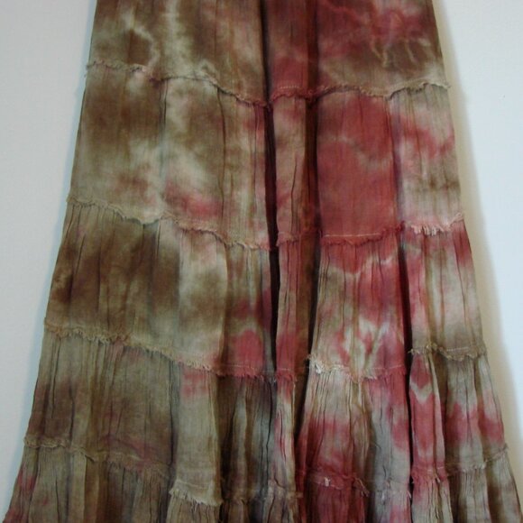 Maxi Skirt Boho Festival Prairie Western Cowgirl Tie Dye Brown Rust Fray Medium - Picture 6 of 15
